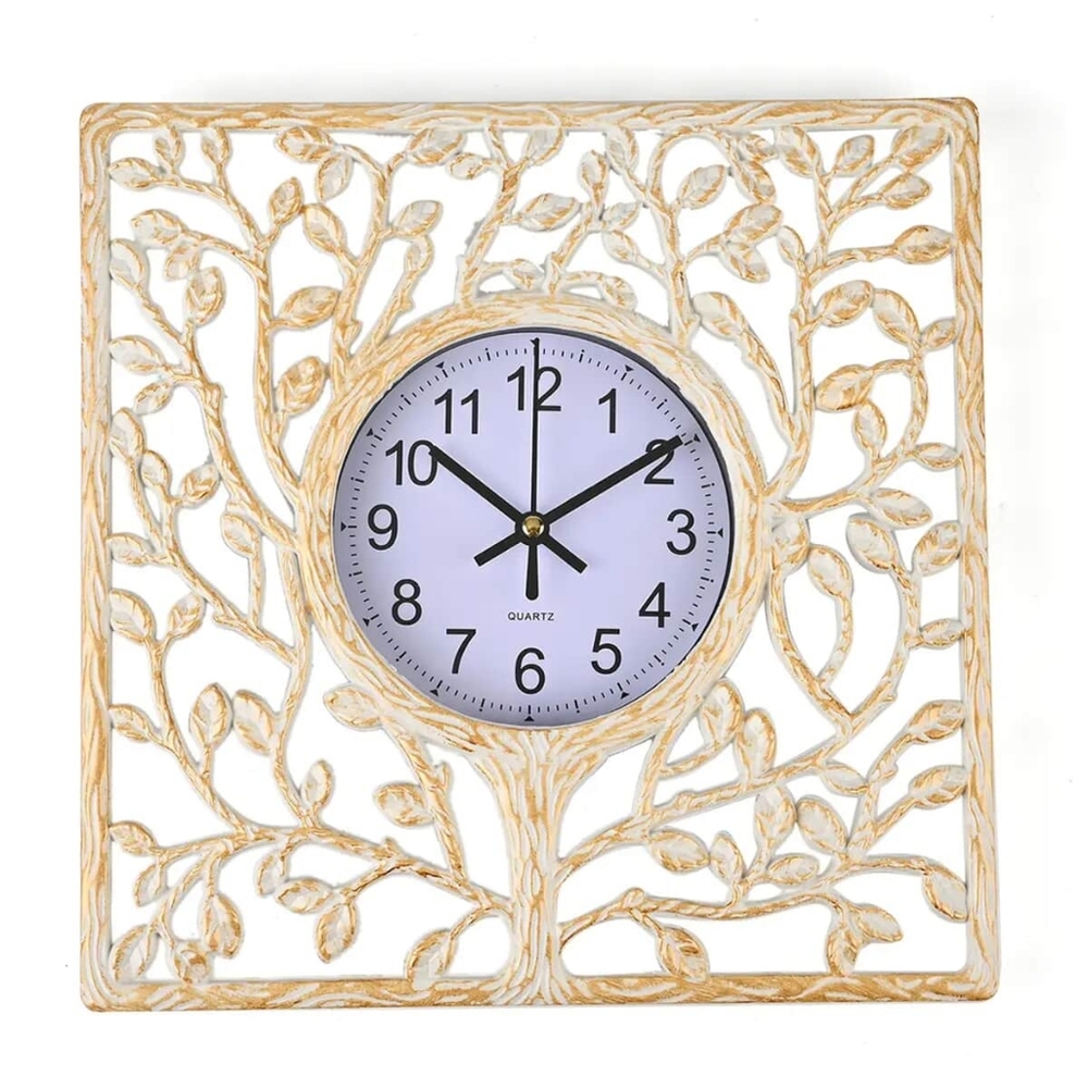- Vintage Beige Tree Wall Clock - NWOB